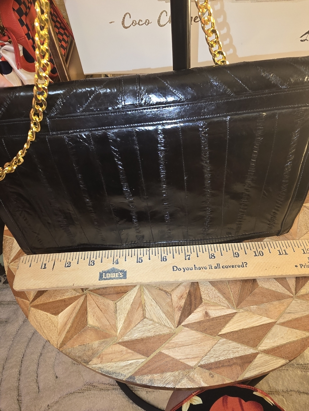 Victory Black Quilted Chain-Handle Shoulder Bag/Clutch 100% Eel Skin - Picture 5 of 14